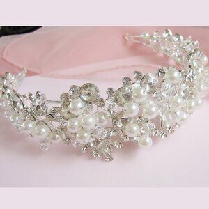 Rhinestone And Pearl Wedding or Quinceaneras Tiara Headband